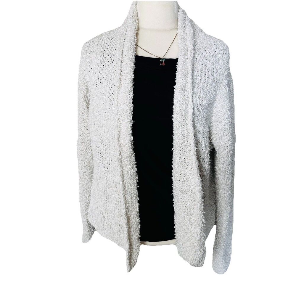 EILEEN FISHER Textured Cotton open front cardigan nubby knit shawl Casual SZ L
